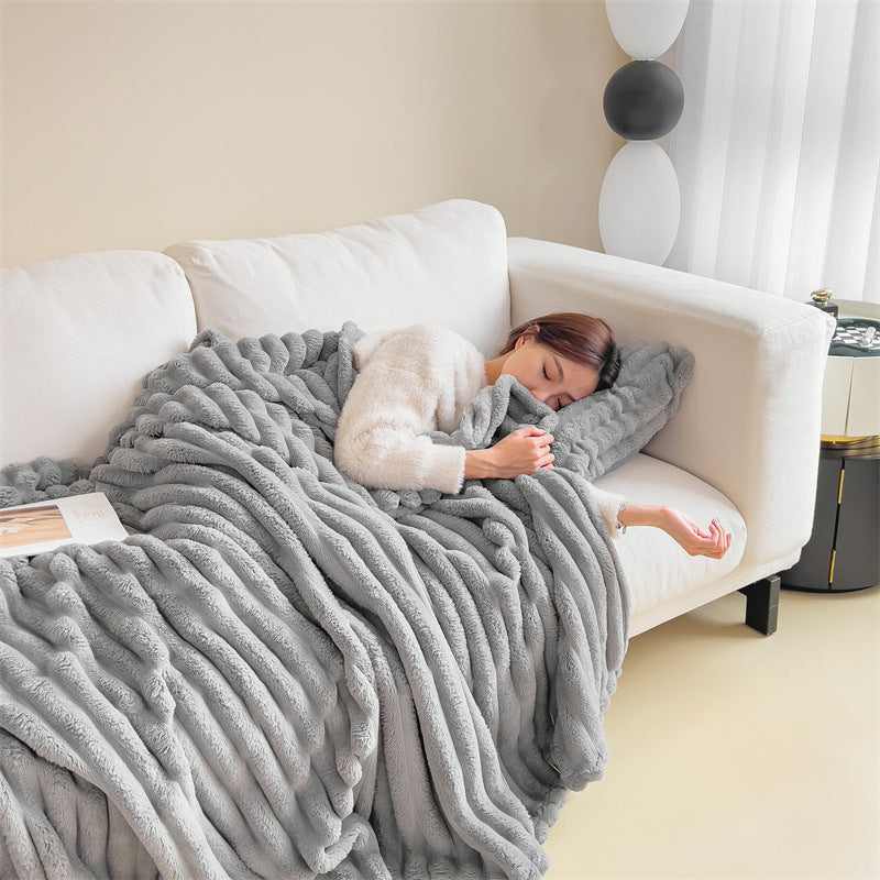 Thick Warm Rabbit Plush Flannel Blanket