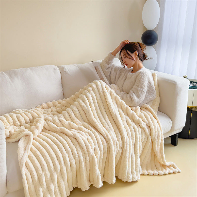 Thick Warm Rabbit Plush Flannel Blanket