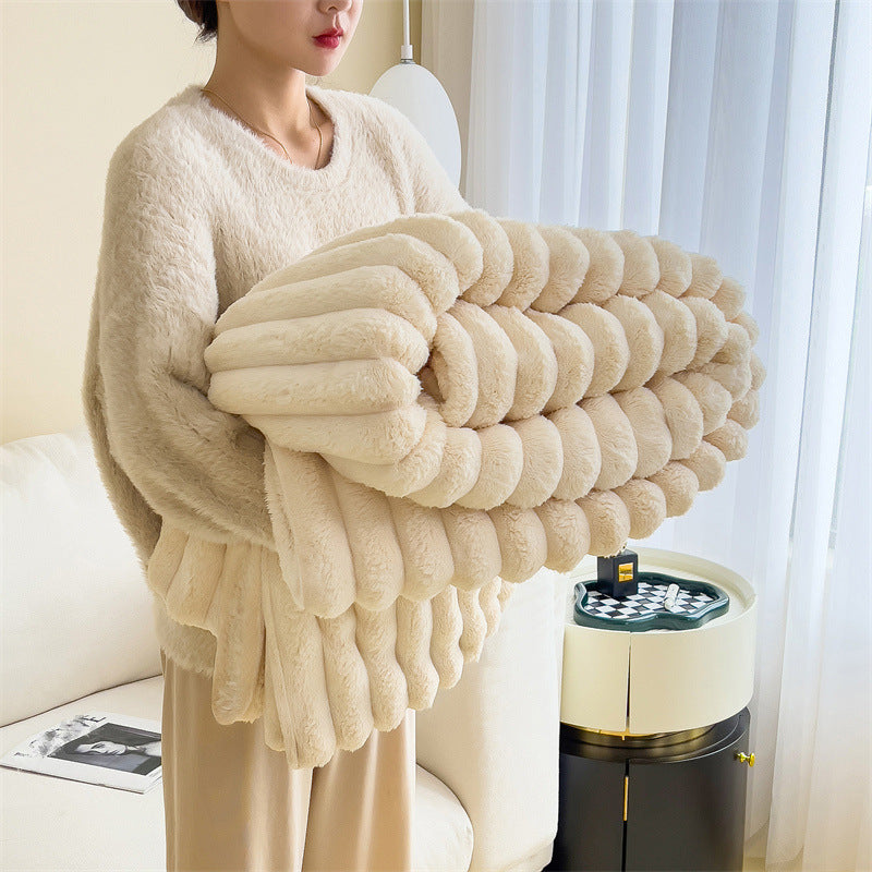Thick Warm Rabbit Plush Flannel Blanket