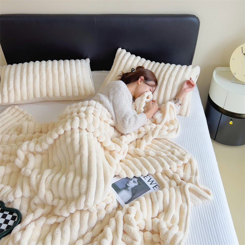 Thick Warm Rabbit Plush Flannel Blanket